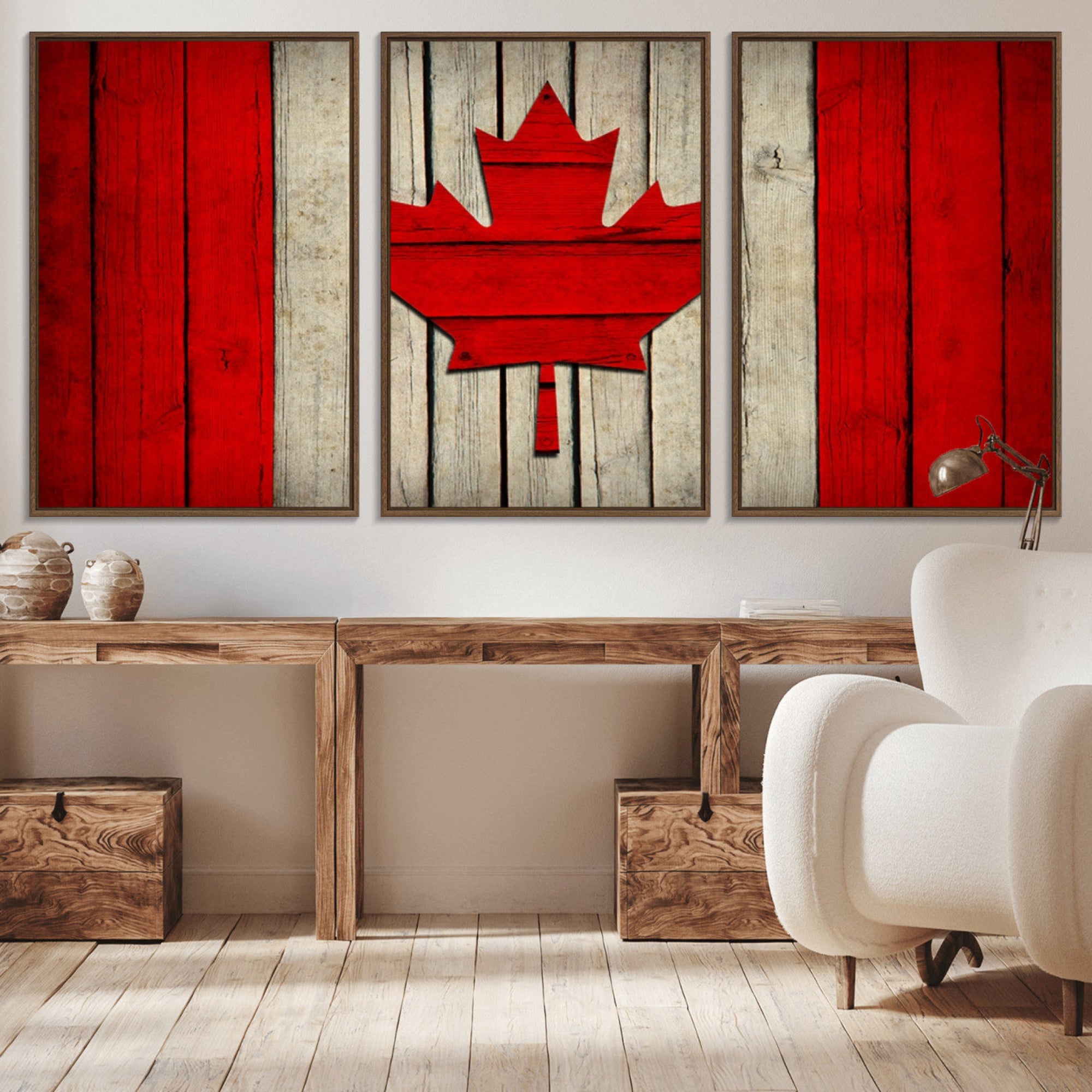 22674-MGV-CV-36X24-Rustic Canada Flag Wall Art – Framed Canadian Flag Canvas Print, Vintage Wood Texture Home or Office Decor