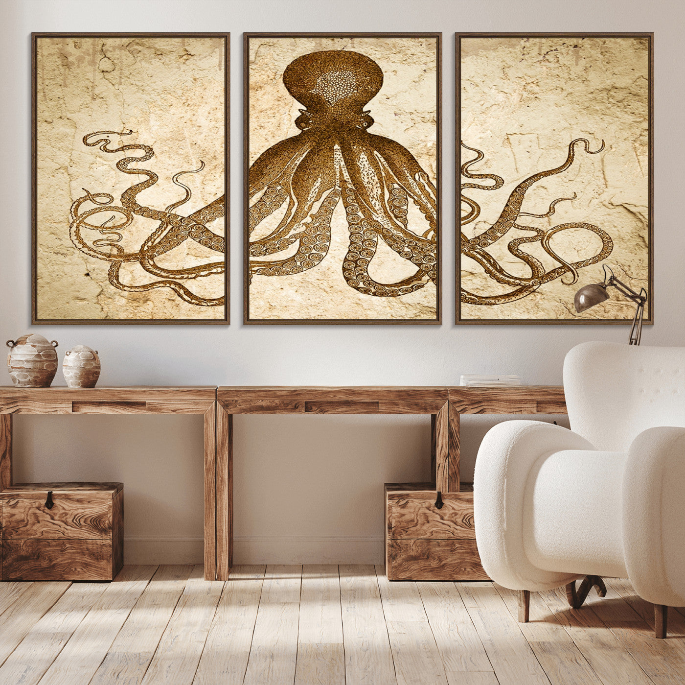 96154-MGV-CV-36X24-Sepia Octopus Wall Art Abstract Animal Canvas Print