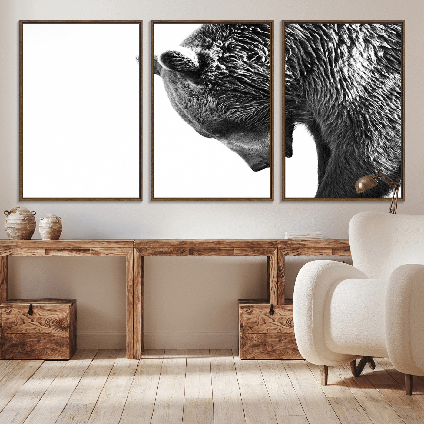 35398-MGV-CV-36X24-Black and White Grizzly 399 Bear Canvas Print Wall Art | Large Wildlife Canvas Print for Living