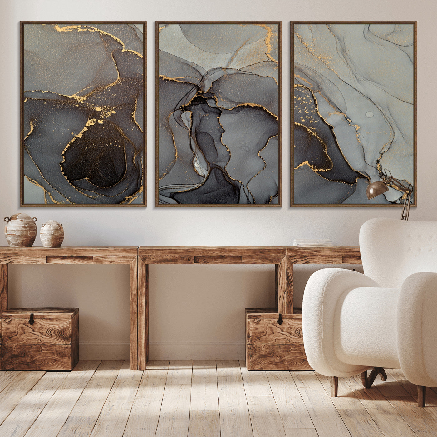 16762-MGV-CV-36X24-Gray Marble Fluid Wall Art – Modern Abstract Canvas Print with Elegant Flowing Patterns, Minimalist Luxury Decor for Living Room, Office, or Bedroom