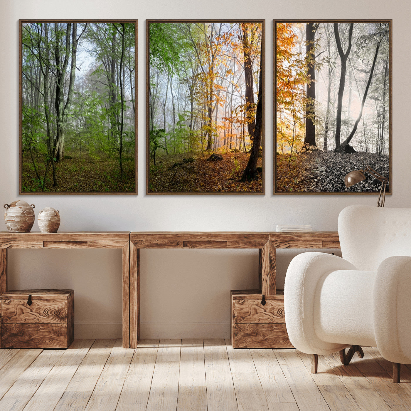 -Four Seasons Wall Art Forest Canvas Print – Triptych Seasonal Nature Print – Landscape Decor for