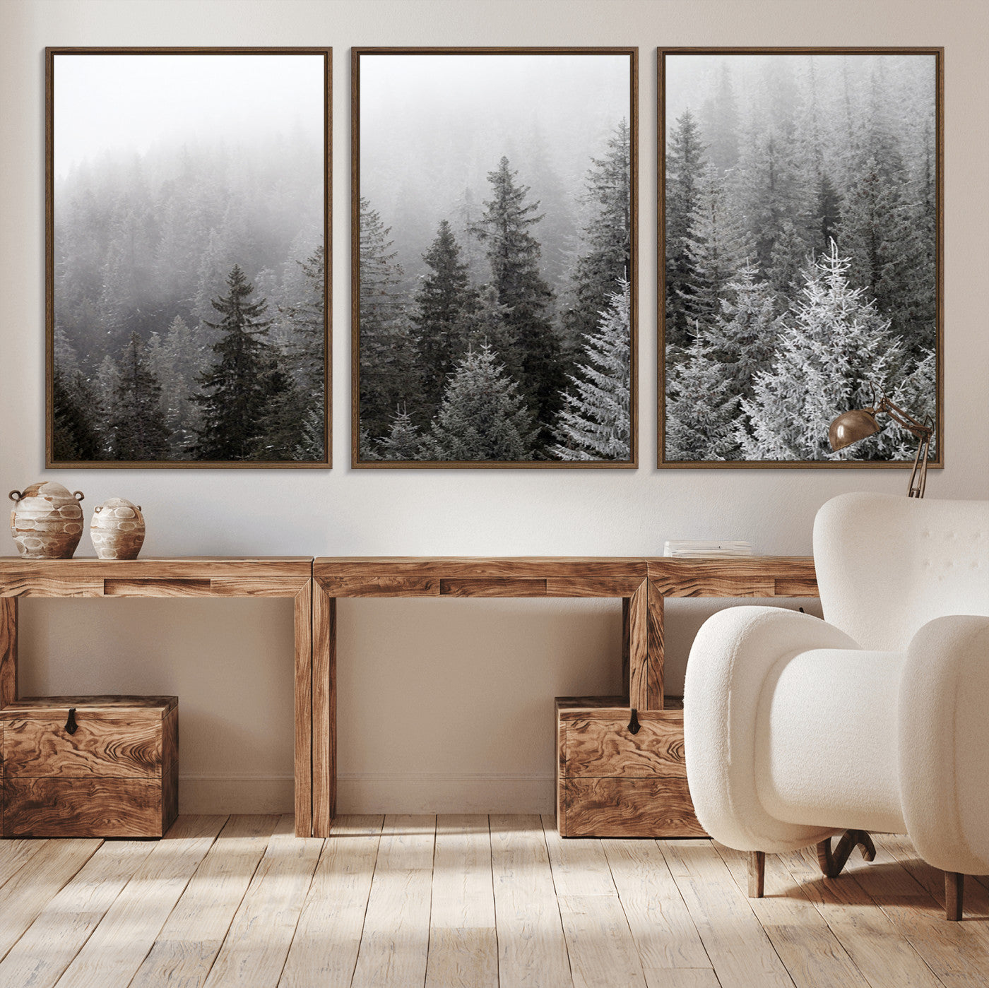 20552-MGV-CV-36X24-Big Foggy Forest and Misty Trees Forest Wall Art Canvas Print