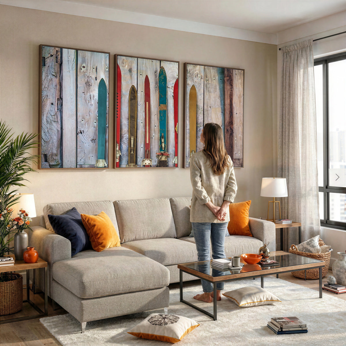 30640-MGV-CV-36X24 - Vintage Wooden Weathered Skis in Front of an Old Barn Wall Art Canvas Print