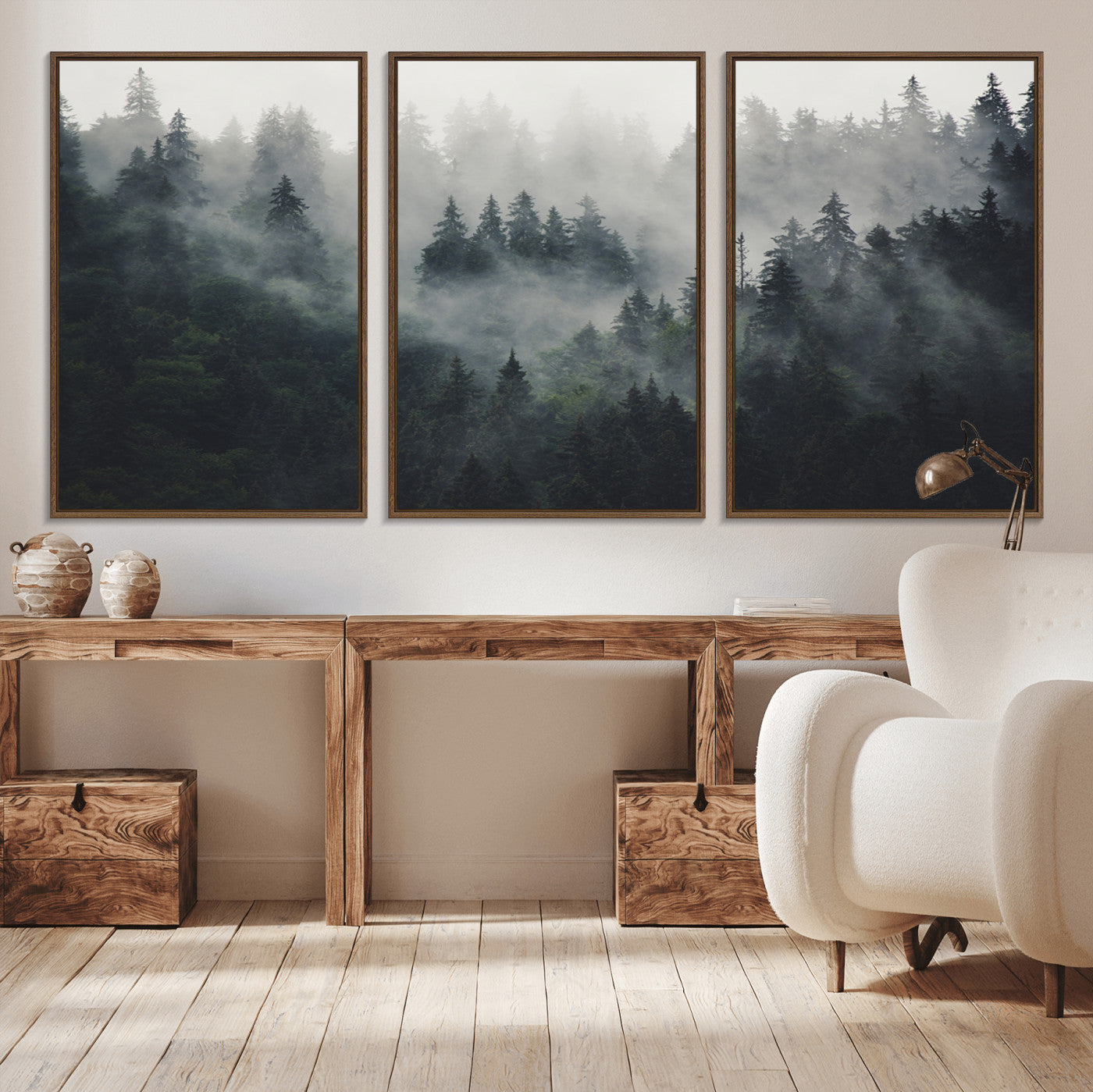 MGV-FC-60X30-3P - Nature Wall Decor - Serene Triptych Nature Print – Woodland Landscape Decor for Living Room or