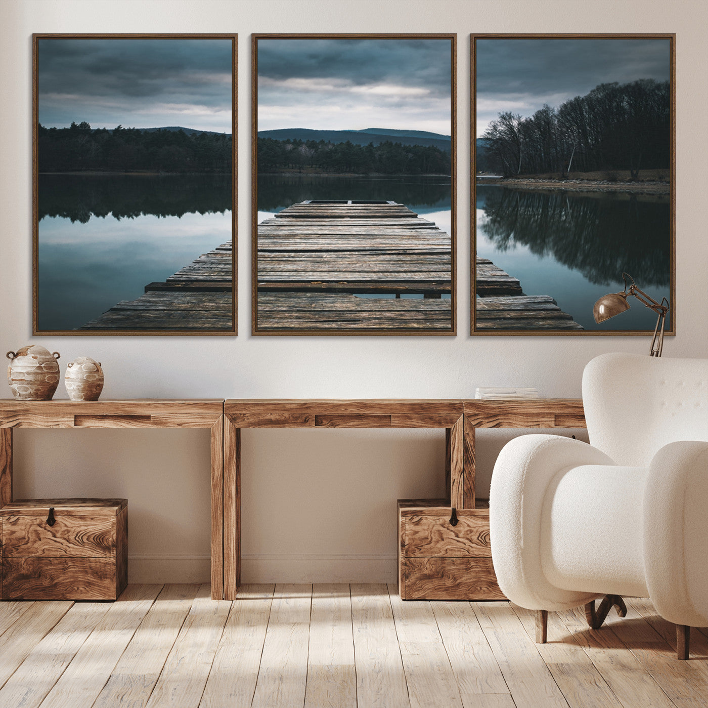 65946-MGV-CV-36X24-Wooden Bridge Near Lake Wall Art Canvas Print