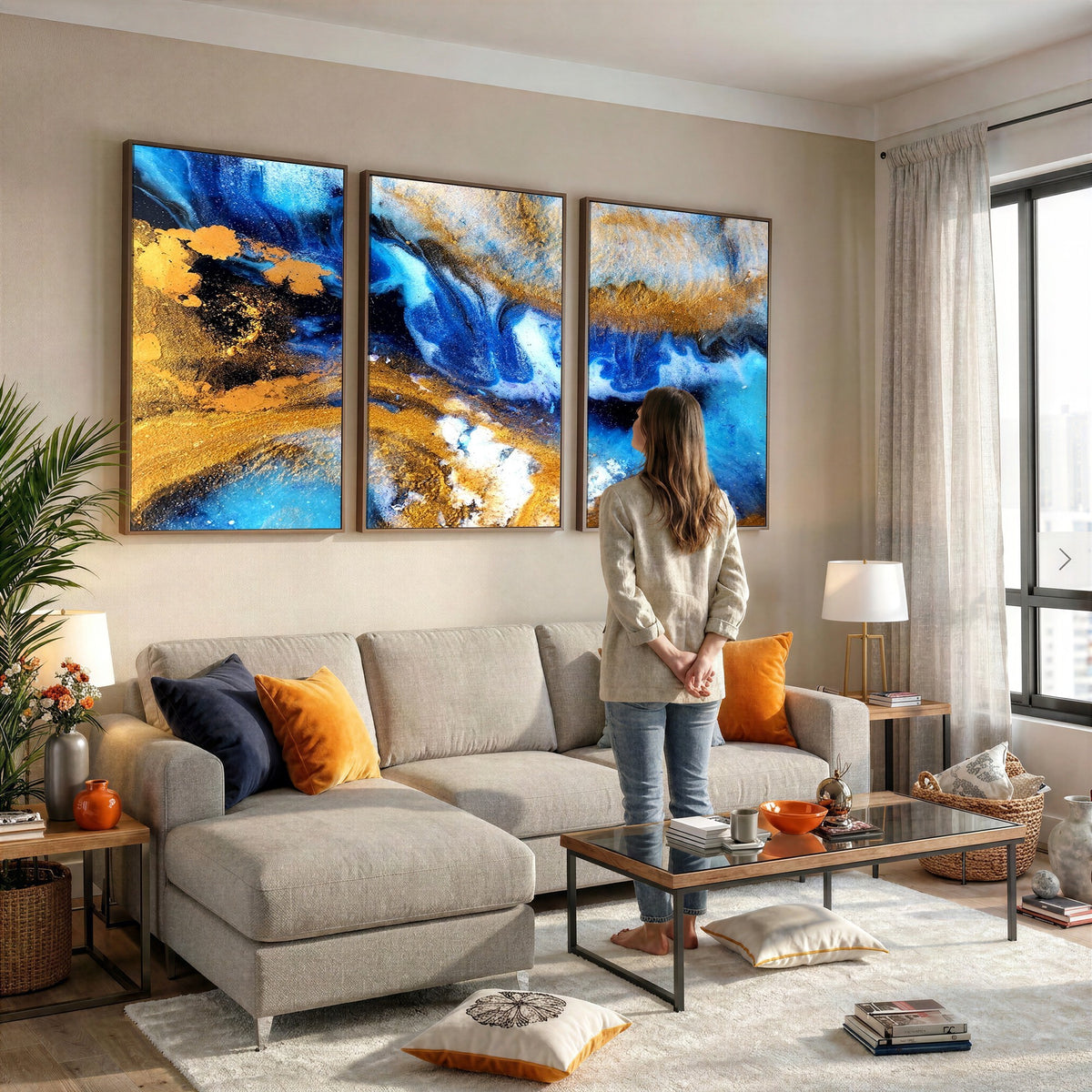 42100-_Poster-30x20 - Large Abstract Wall Art Print | Gold and Blue Abstract Canvas Wall Art