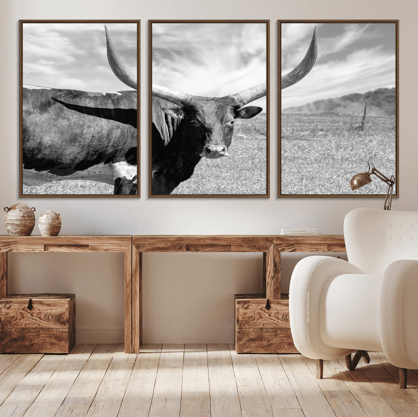 MGV-FC-60X30-3P - Cattle Wall Art Longhorn Cow Canvas Print