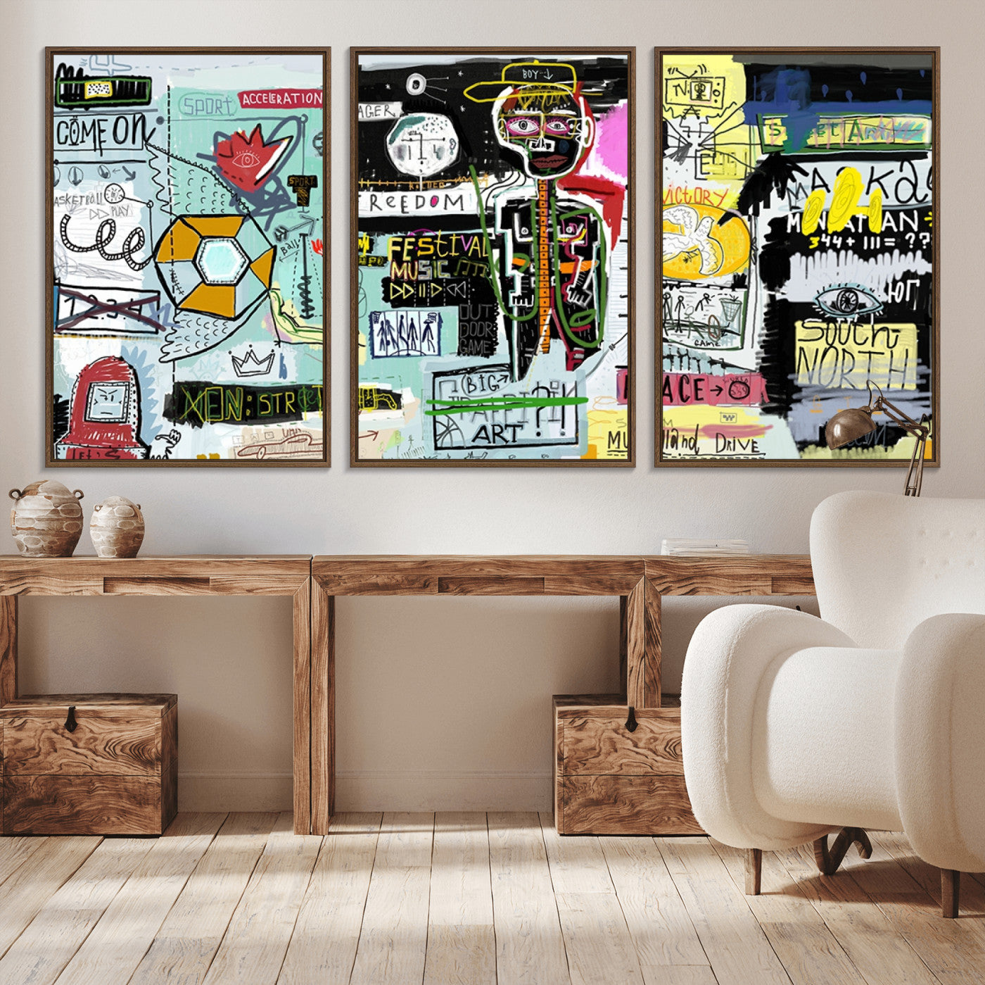 MGV-FC-60X30-3P - Abstract Graffiti Canvas Street Art-Inspired Graffiti Triptych Canvas – Modern Abstract Wall Art for