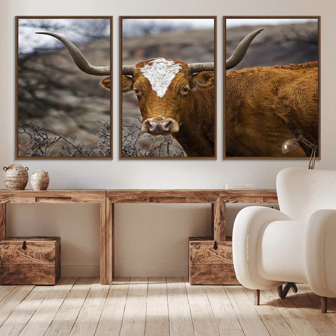 71797-MGV-CV-36X24-Texas Longhorn Canvas Wall Art - Longhorn Steer Canvas Wall Art Print- Rustic Western Animal Print, Large Longhorn Decor for Living Room,