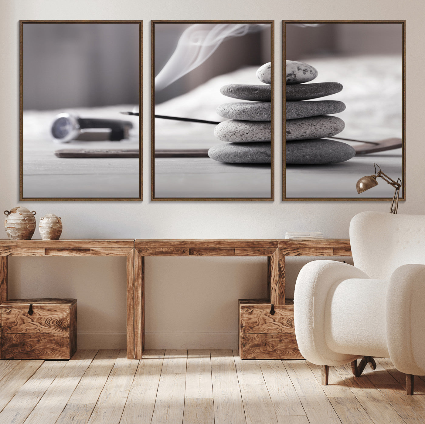 50072-MGV-CV-36X24-Burning Incense and Zen Stones Buddhism Wall Art, Zen Stones Wall Art Canvas Print