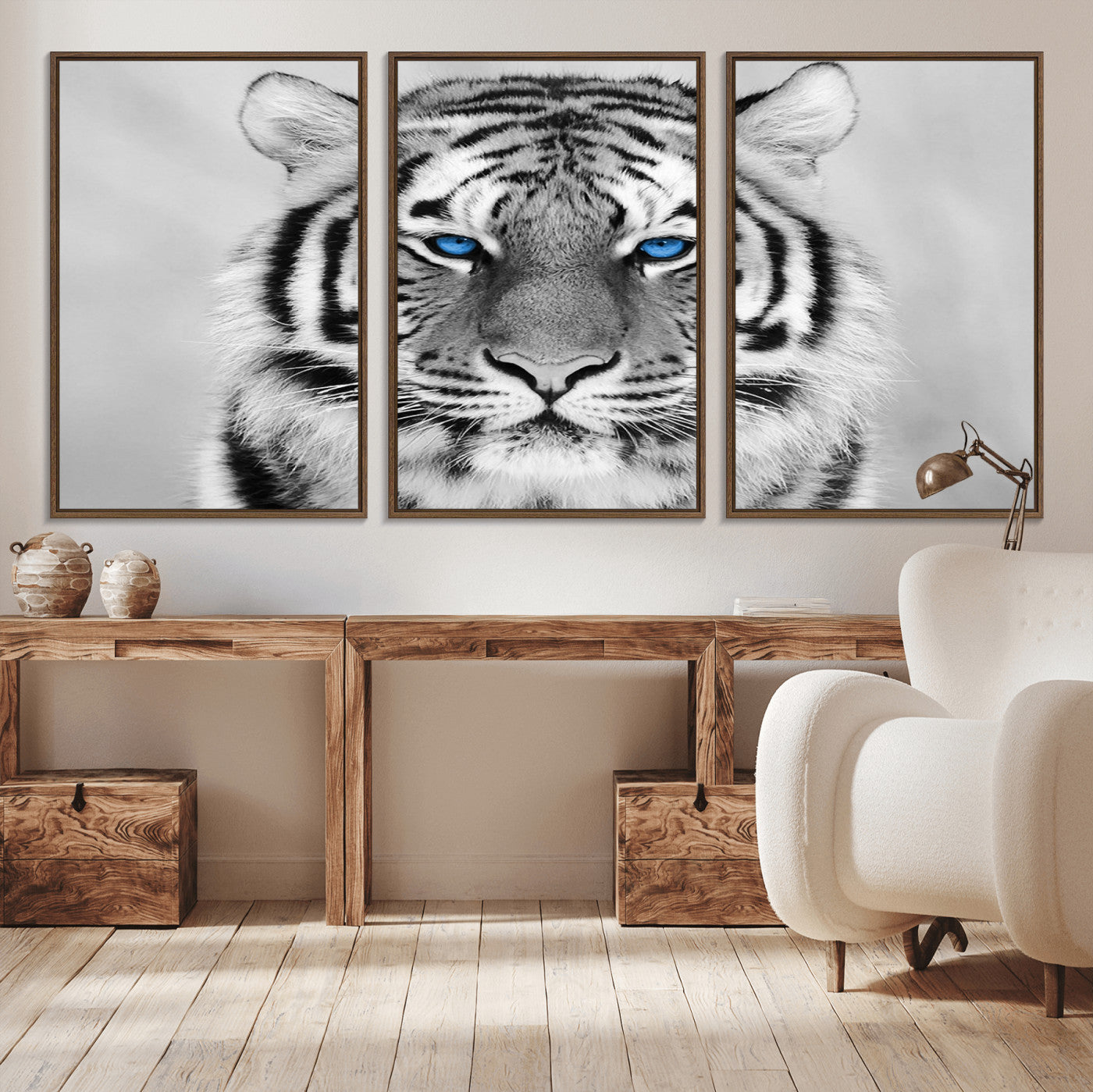 59121-MGV-CV-36X24-Black and White Tiger Wall Art Animal Canvas Print
