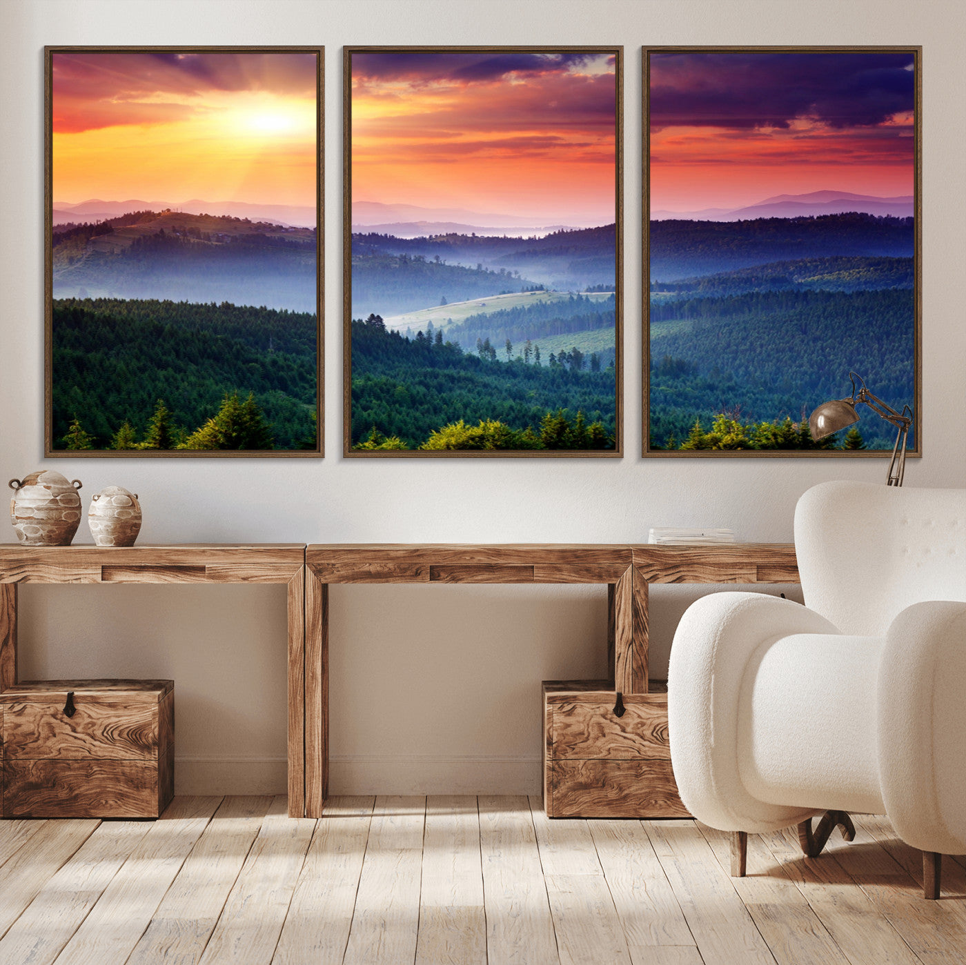 86411-MGV-CV-36X24-Beautiful Sunset over Hills Forest Landscape Canvas Wall Art Print