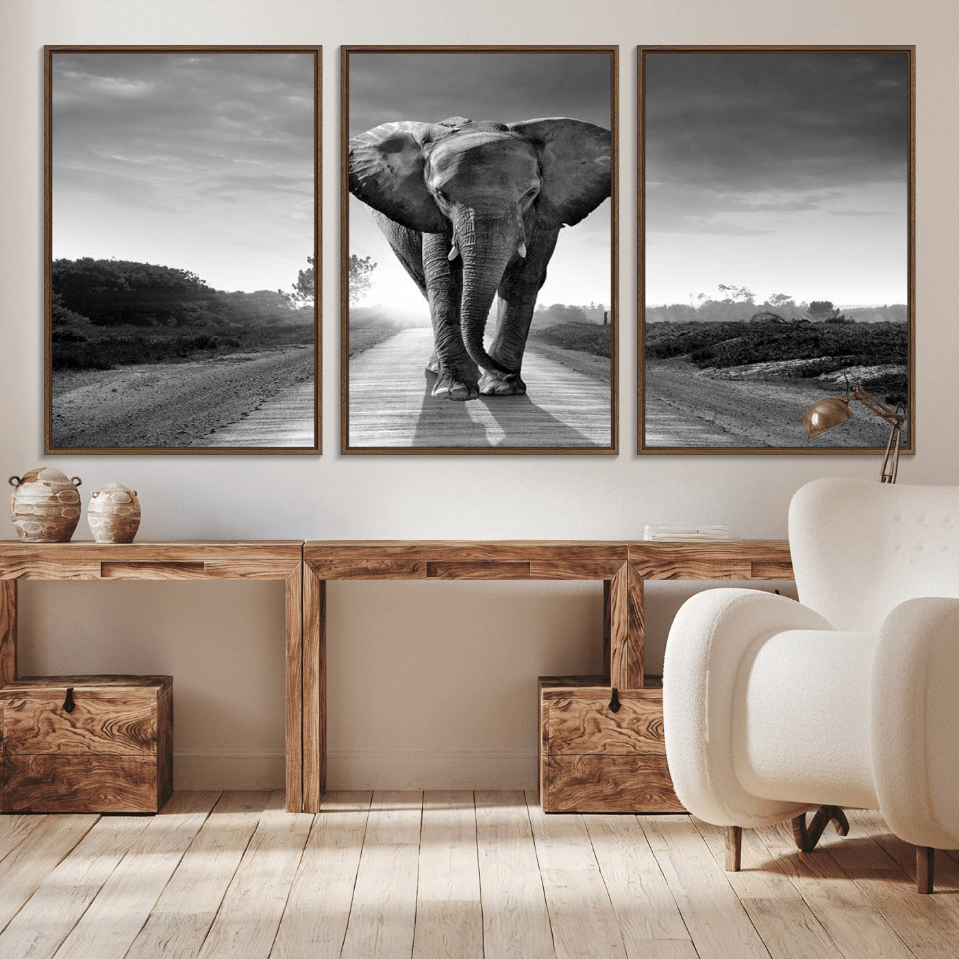 56739-MGV-CV-36X24-Black and White Elephant Wall Art Canvas Print