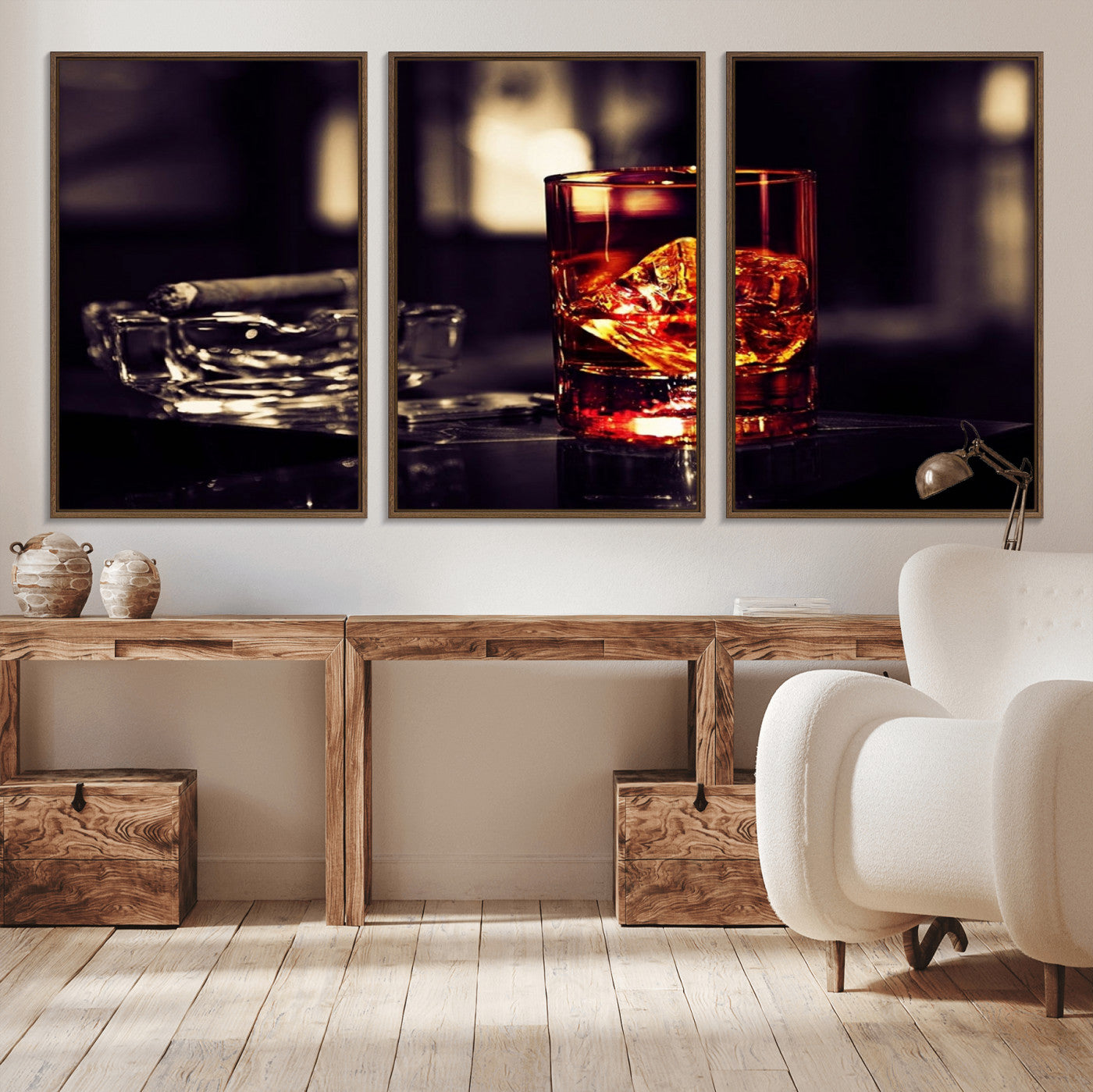 40315-MGV-CV-36X24-Whiskey and Cigar Canvas – Luxurious Wall Art for Home or Bar – Glass and Cigar Scene Print Canvas