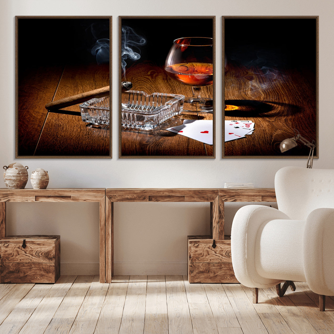 65720-MGV-CV-36X24-Whiskey Cigar Wall Art Canvas Print Kitchen Wall