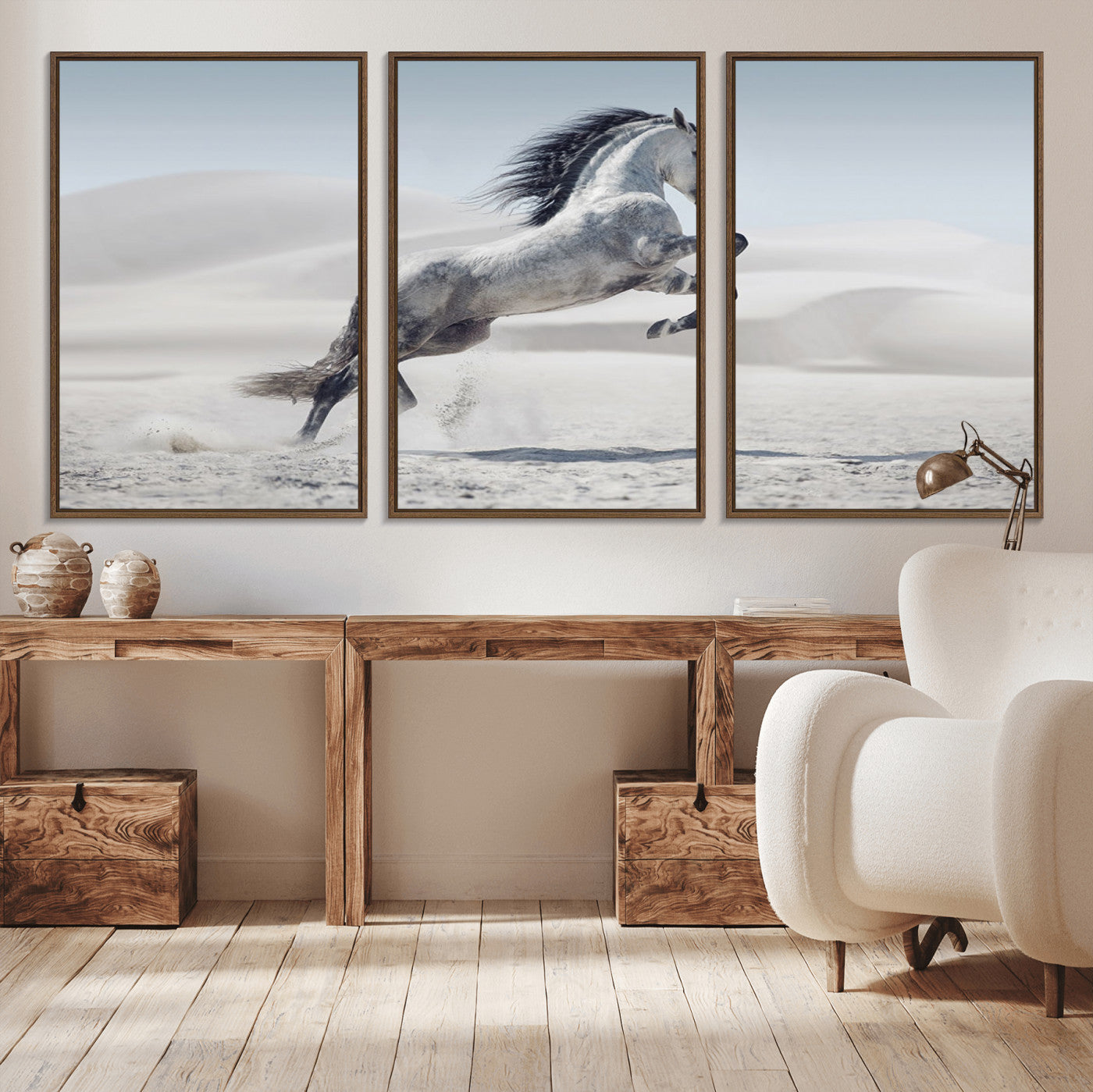 46422-MGV-CV-36X24-Prancing Horse Desert Large Wall Art Canvas Print – Majestic Horse Animal Artwork for Home, Office, Living Room