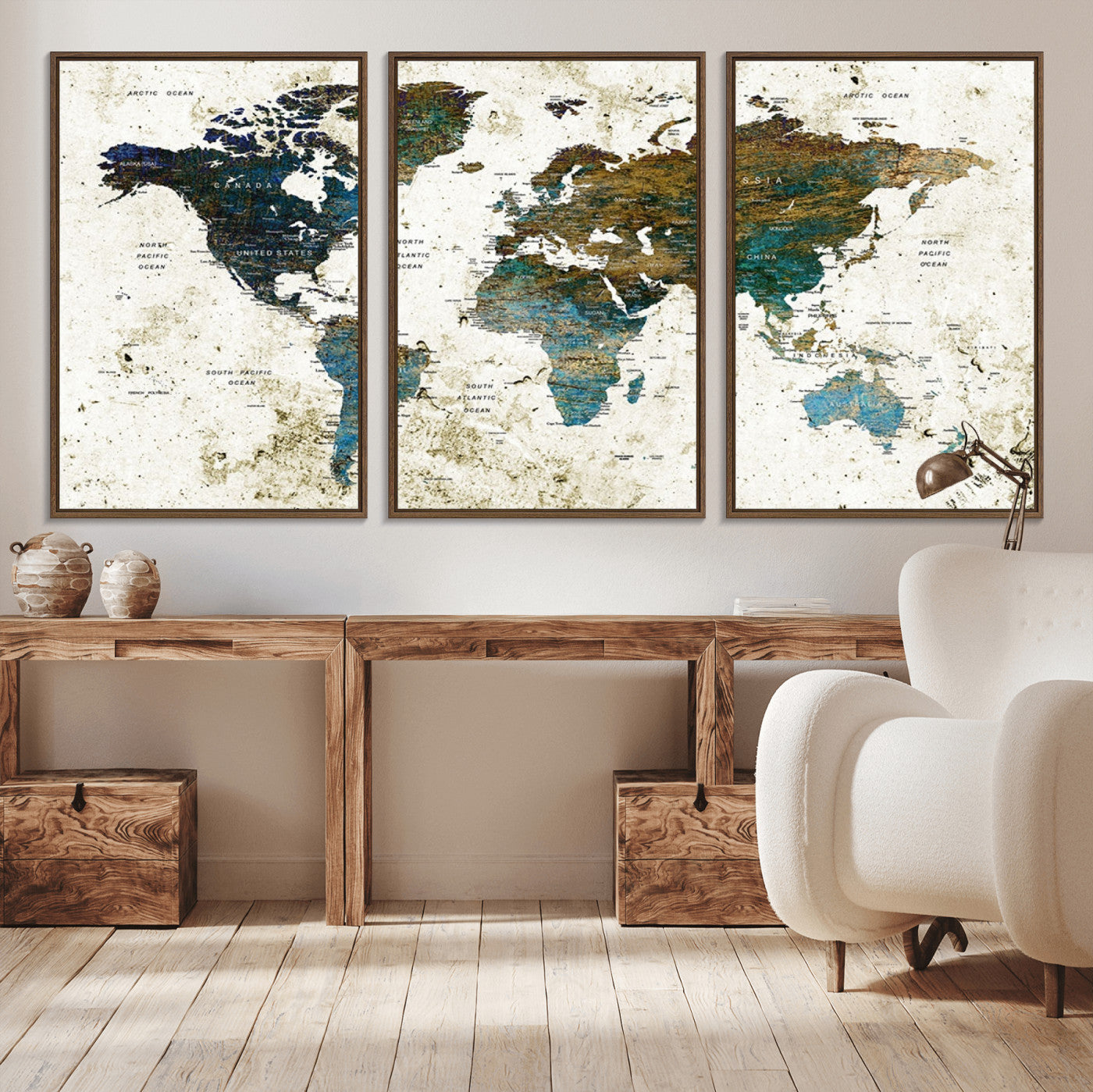 78067-MGV-CV-36X24-Vintage World Map Wall Art Canvas Print, Framed Rustic Earth Map Art Picture Print, Antique Map Perfect Rustic Vintage Decor Artwork