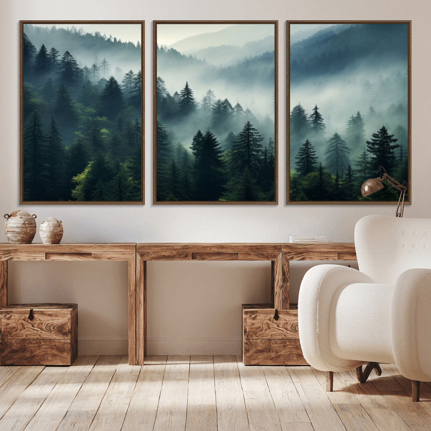 MGV-FC-60X30-3P - Captivating Misty Forest Wall Art Premium Canvas Print a Foggy and Serene Atmosphere Art
