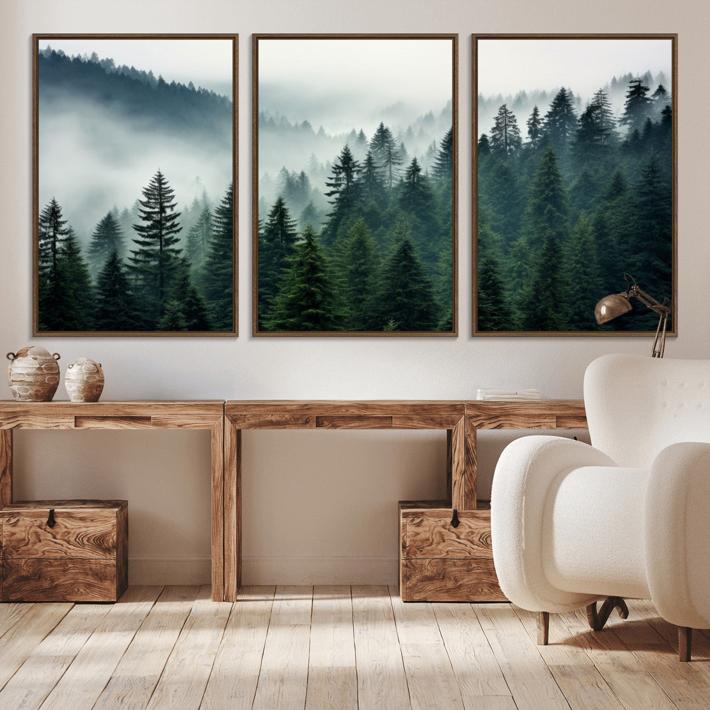 63262-MGV-CV-36X24-Captivating Misty Forest Wall Art Premium Canvas Print, Foggy and Serene Atmosphere Canvas Print