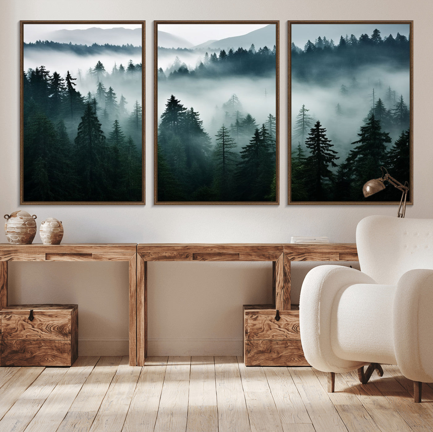 MGV-FC-60X30-3P - Captivating Misty Forest Wall Art Canvas, Premium Canvas Print a Foggy and Serene Atmosphere