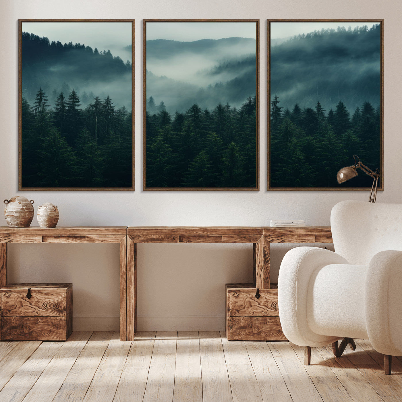95647-MGV-CV-36X24-Captivating Misty Forest Wall Art Premium Canvas Print, Foggy and Serene Atmosphere Wall Art Canvas