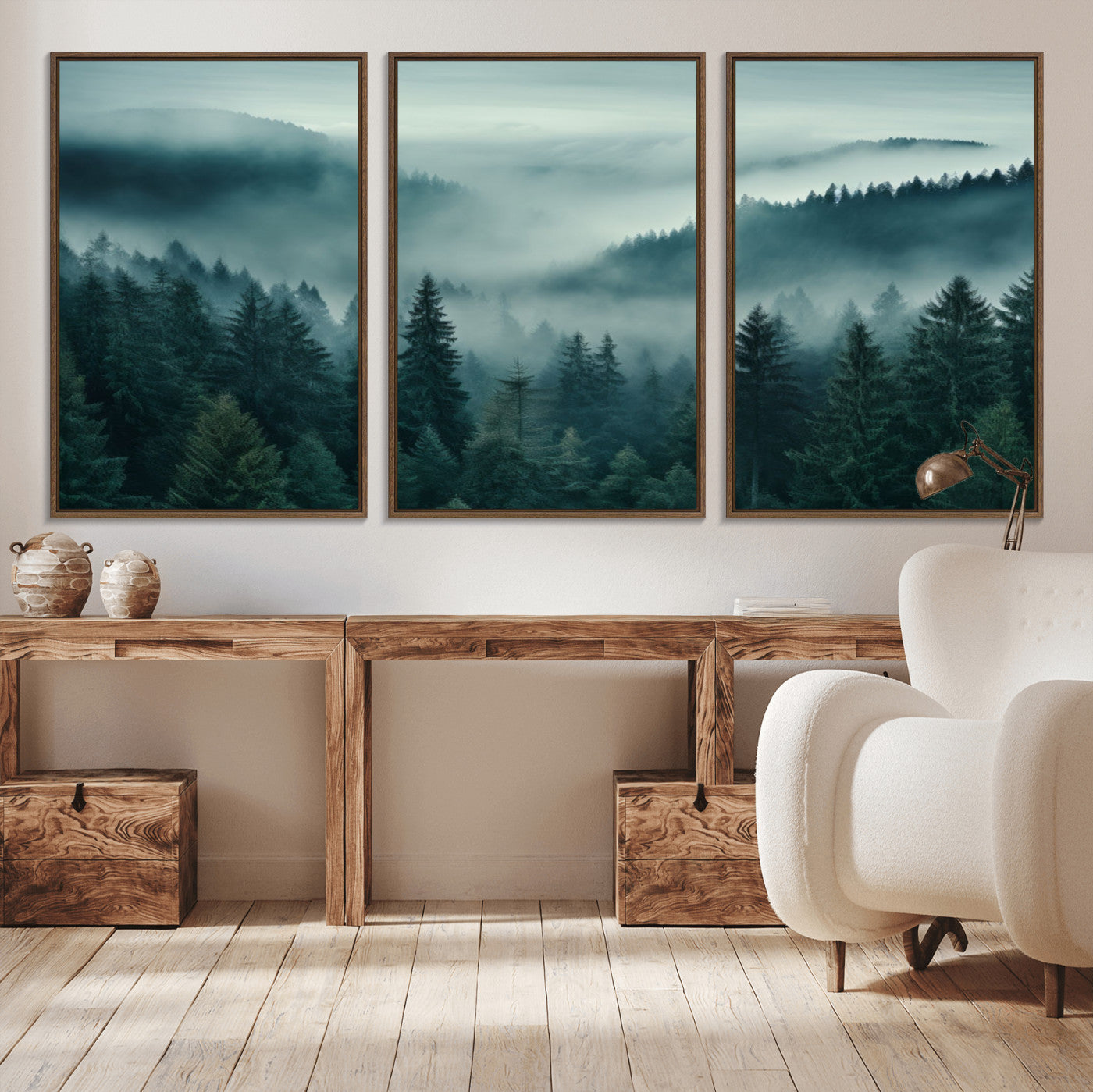 72040-MGV-CV-36X24-Captivating Misty Foggy Forest Wall Art Premium Canvas Print