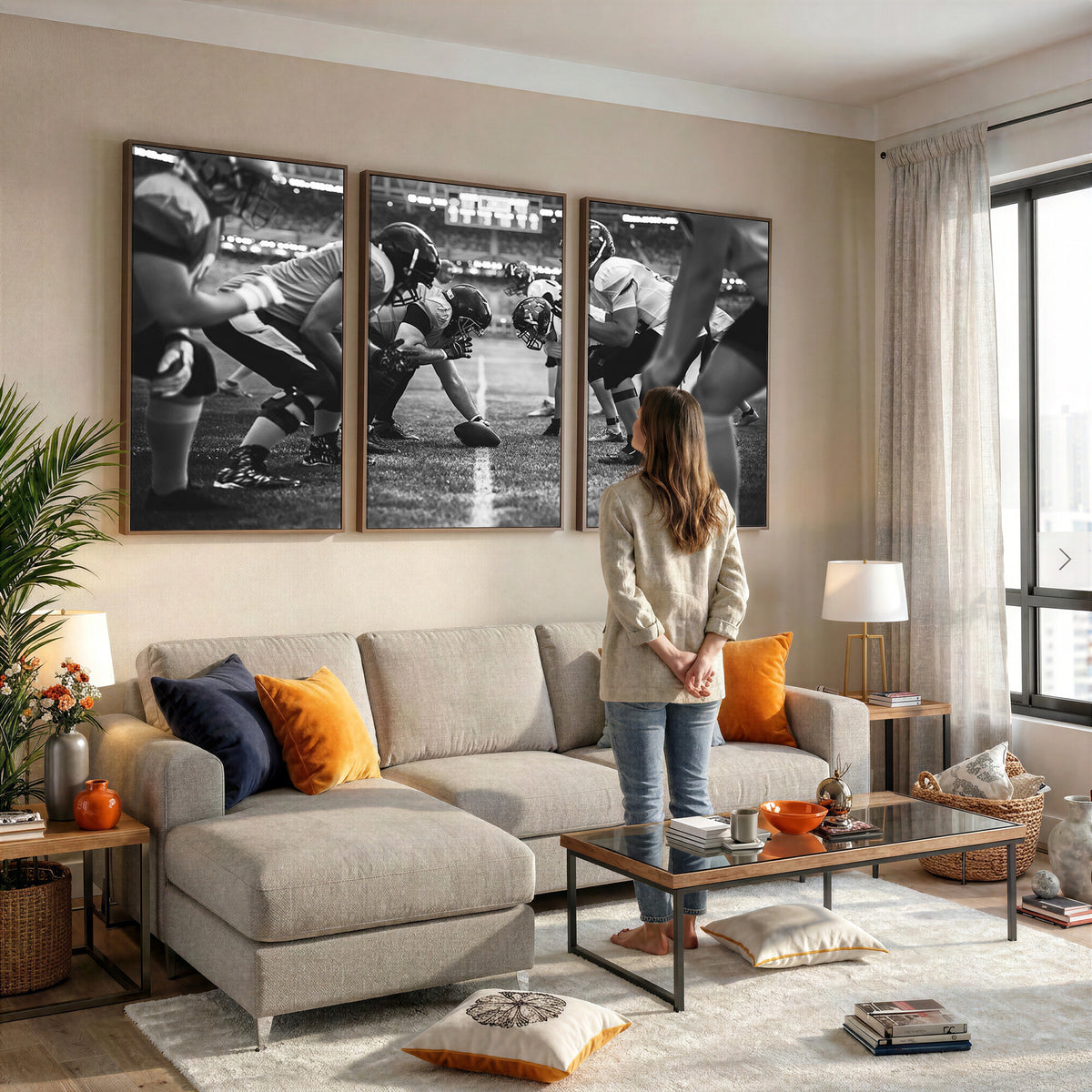 13273-MGV-CV-36X24 - American Football Wall Art Canvas Print Framed Stadium Sport