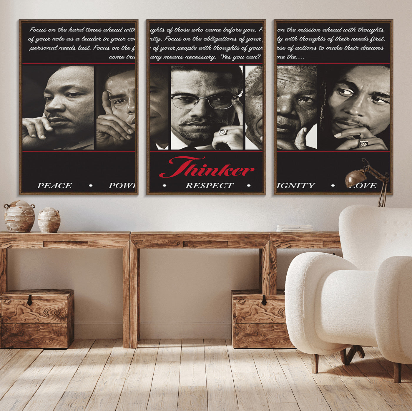 MGV-FC-60X30-3P - Thinkers of Wall Art Canvas Print - Inspirational Wall Art Featuring Icons of Peace, Power, and