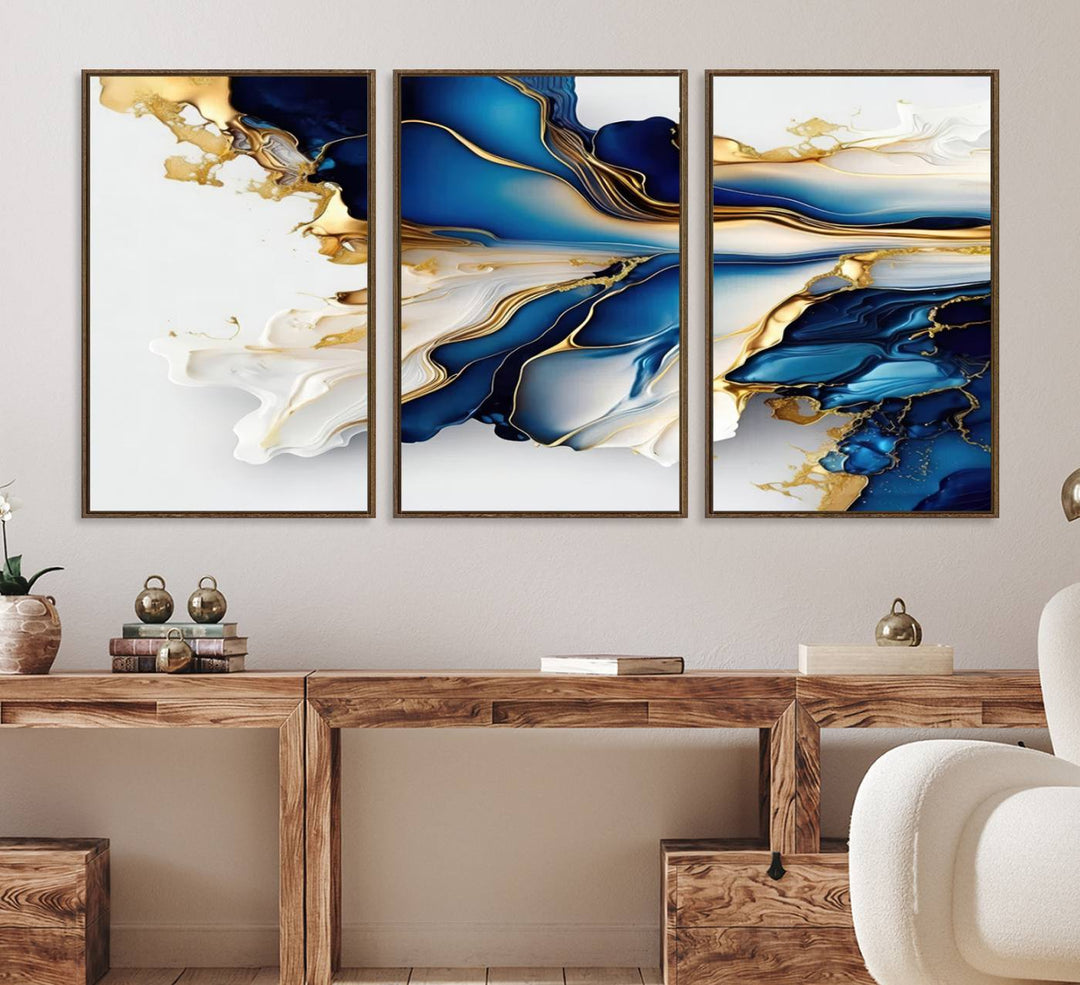 Abstract wall art, Gold Marble Art canvas.