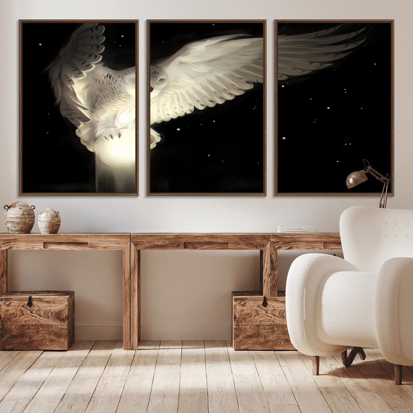 MGV-FC-60X30-3P - Night Owl Art -  Illuminating the Darkness – Unique Animal-Inspired Wall Art for Modern Decor |