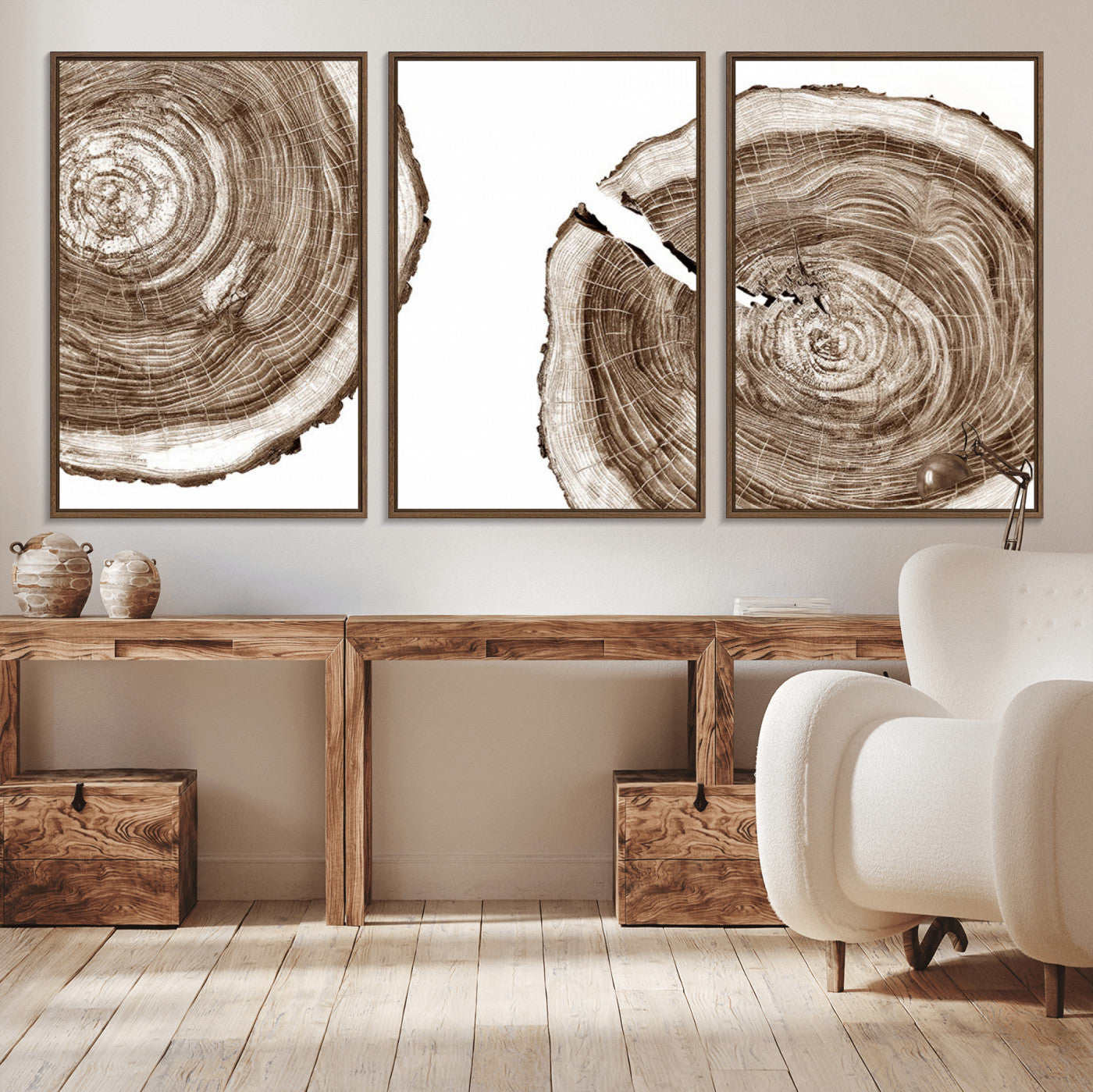 MGV-FC-60X30-3P - Wood Tree Ring Wall Art Canvas Prints, Tree Rings – Minimalist Black and White Wood Art | Triptych