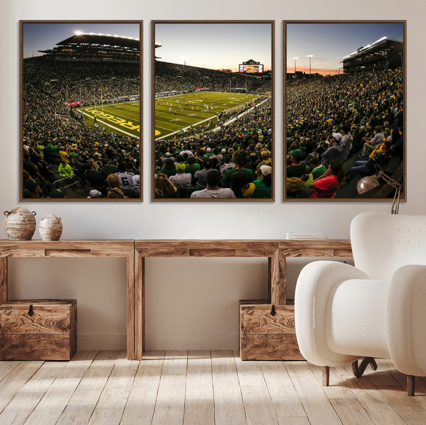 MGV-FC-60X30-3P - Oregon Stadium Canvas Wall Art - Captivating Game Day Scene at Autzen Stadium, Oregon Ducks Football