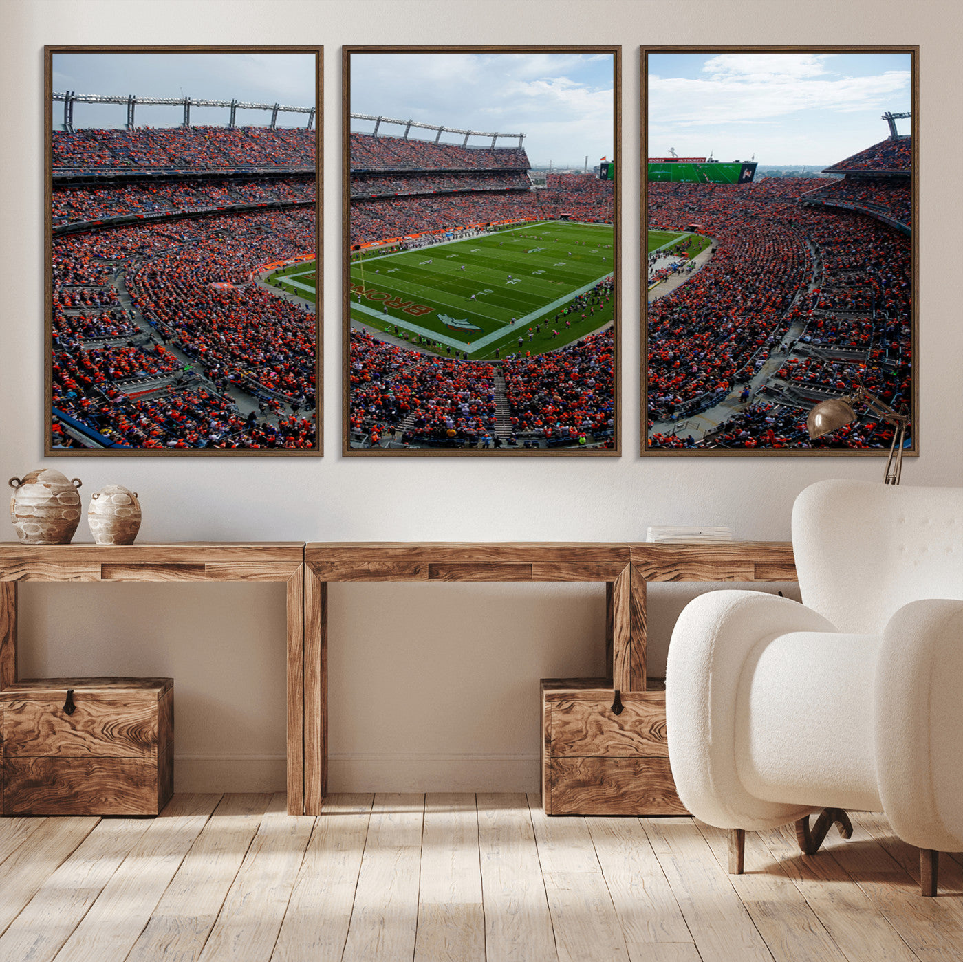 MGV-FC-60X30-3P - Denver Broncos Football Team Print - Empower Field Mile High Stadium Wall Art Canvas Print