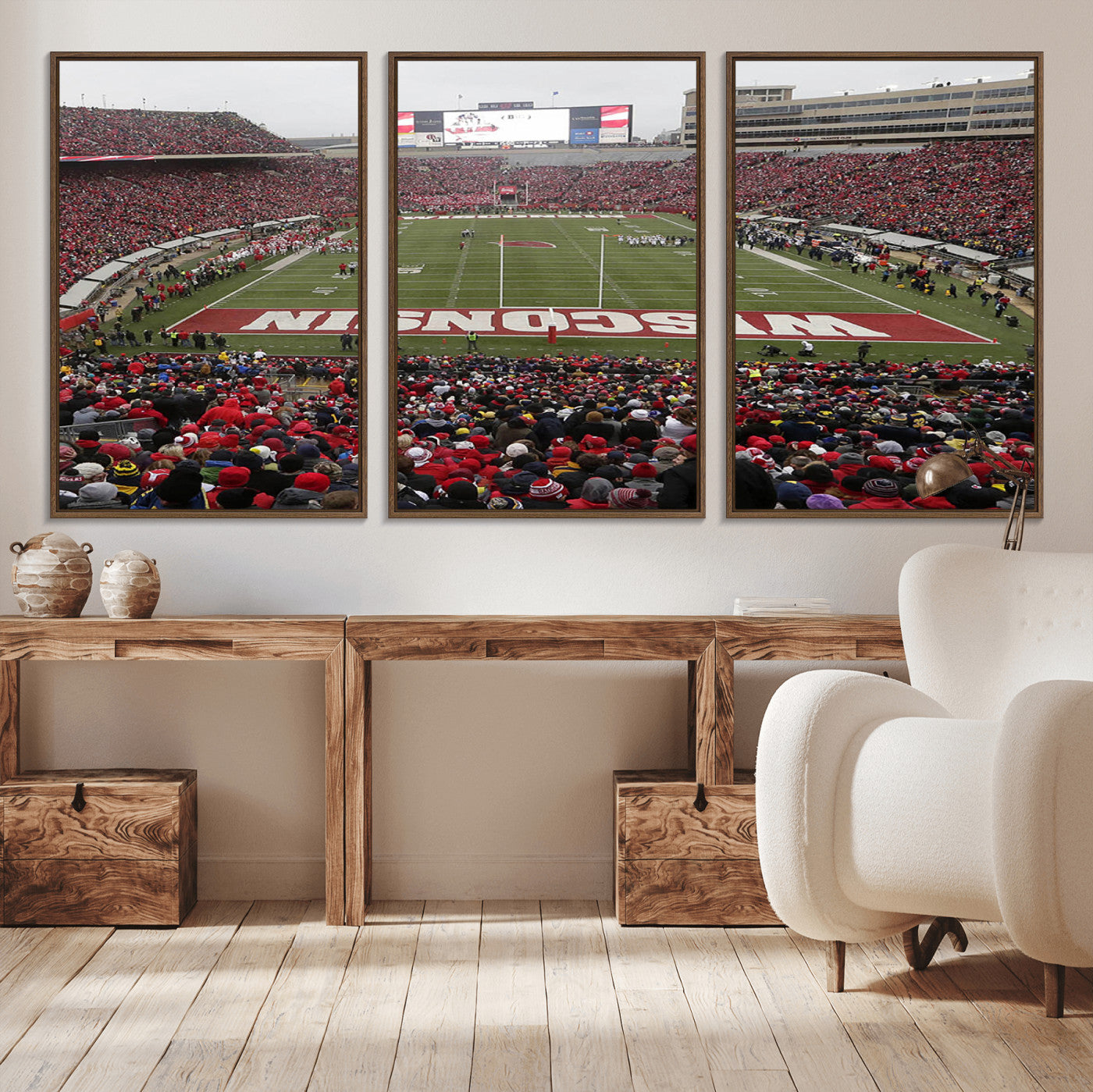 MGV-FC-60X30-3P - Wisconsin Badgers Team Print Canvas - Madison Camp Randall Stadium Wall Art Canvas Print
