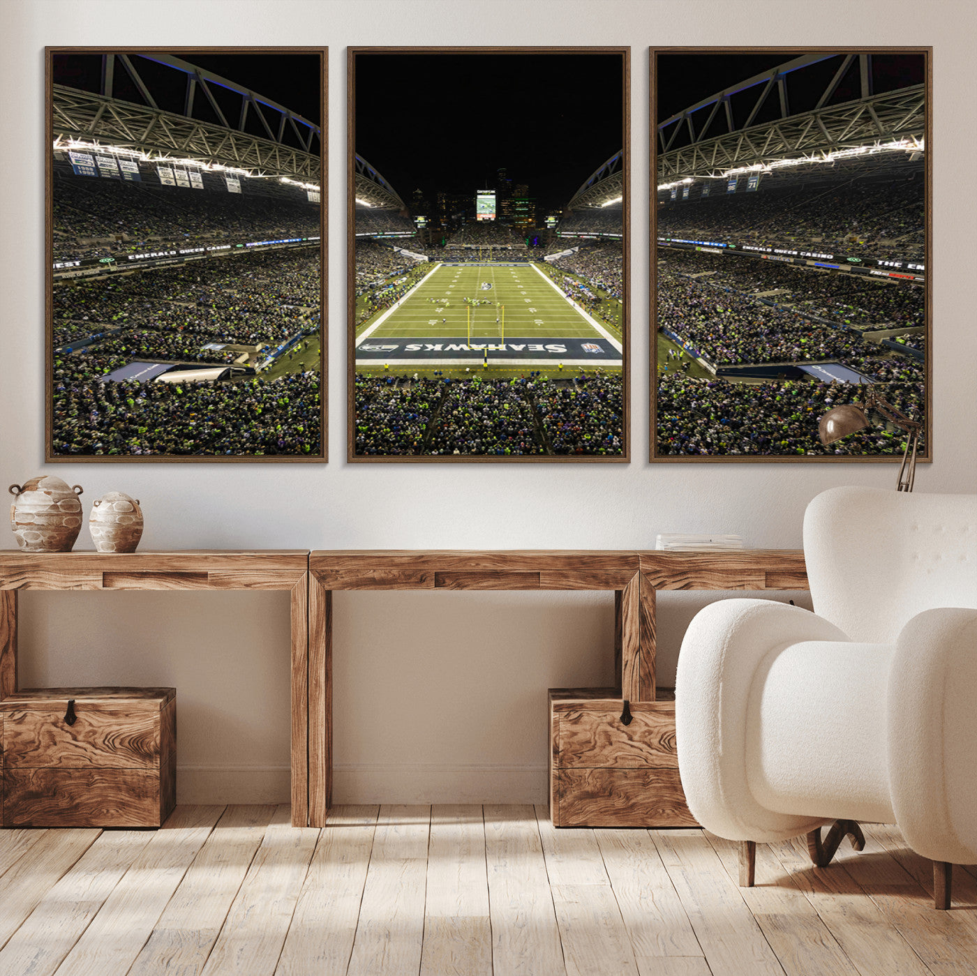MGV-FC-60X30-3P - Seattle Seahawks Football Team Print Wall Art - Seattle Century Link Field Stadium Wall Art Canvas