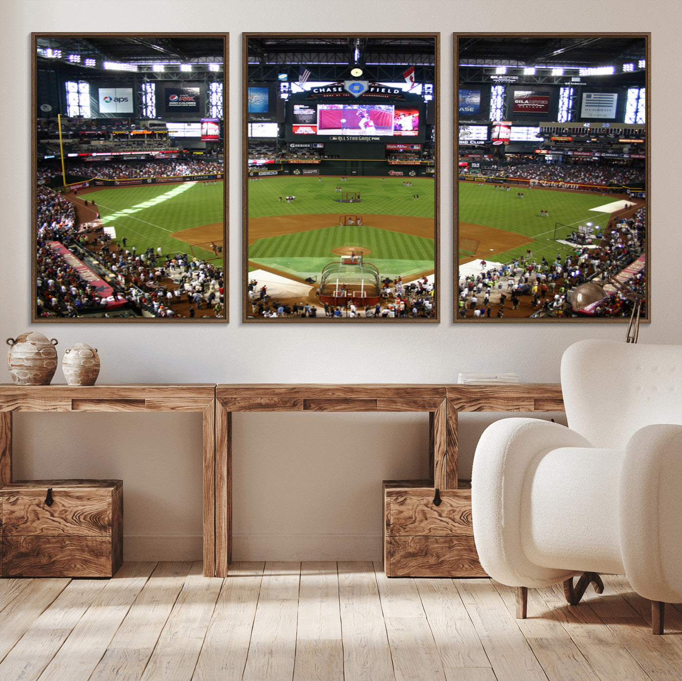MGV-FC-60X30-3P - Arizona Diamondbacks Baseball Team Print - Phoenix Chase Field Baseball Stadium Wall Art Canvas