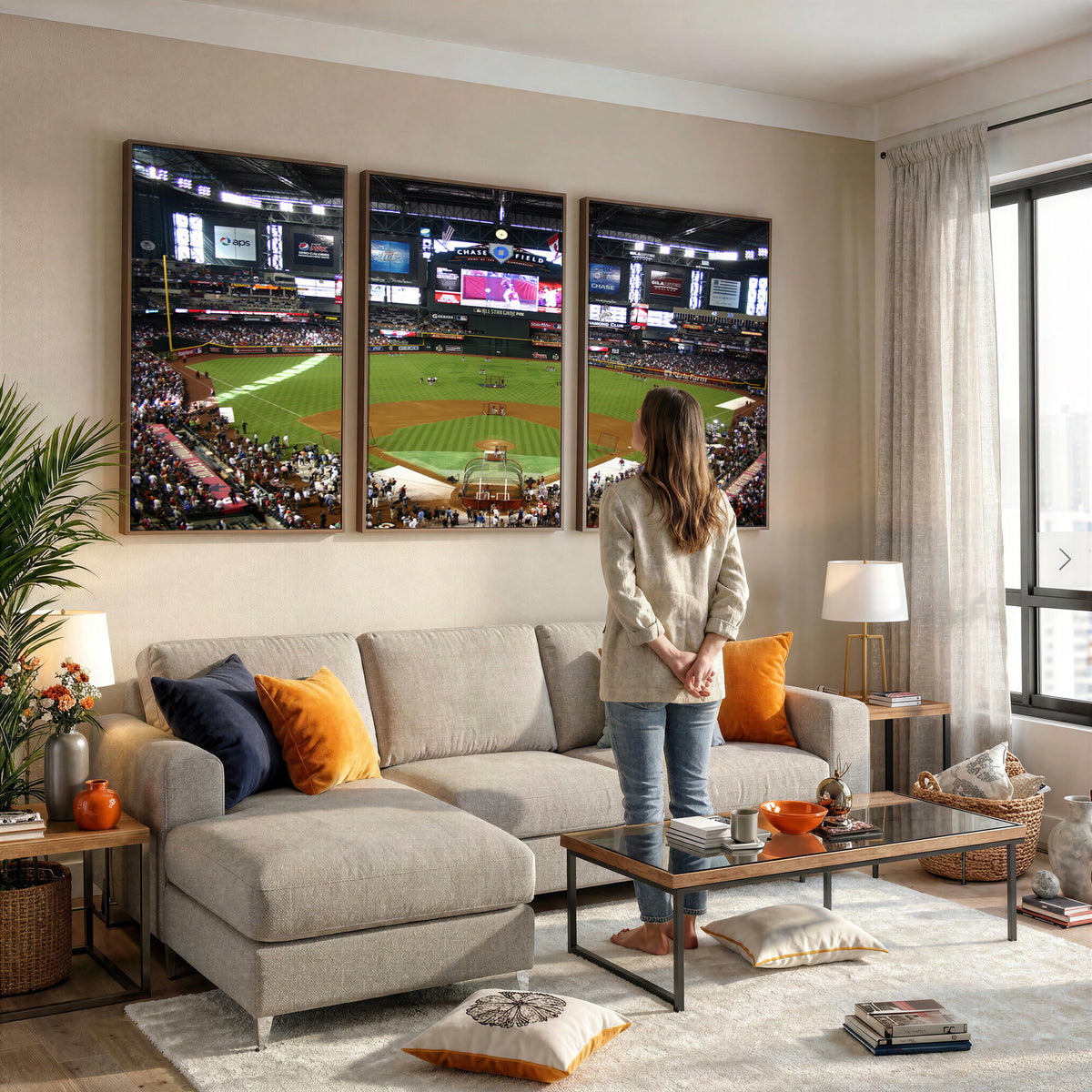 91630-MGV-CV-36X24 - Arizona Diamondbacks Baseball Team Print, Phoenix Chase Field Baseball Stadium Wall Art