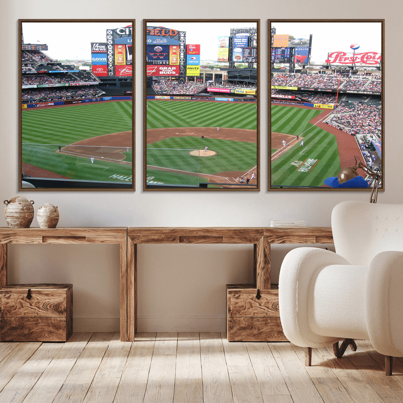 MGV-FC-60X30-3P - New York Mets Baseball Team Print - Citi Field Baseball Stadium Wall Art Canvas Print