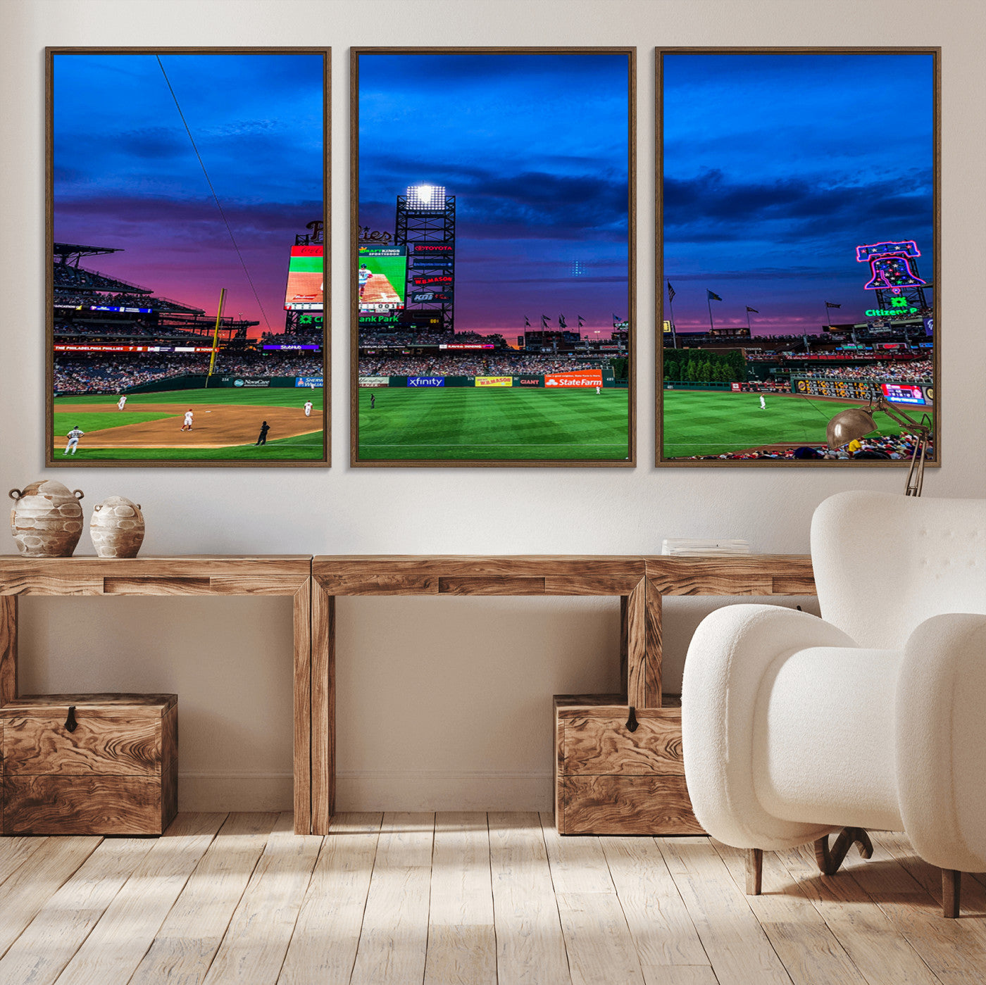 20427-MGV-FC-60X30-3P_Walnut-Philadelphia Phillies Baseball Team Print - Philadelphia Citizens Bank Park Stadium Canvas Wall Art