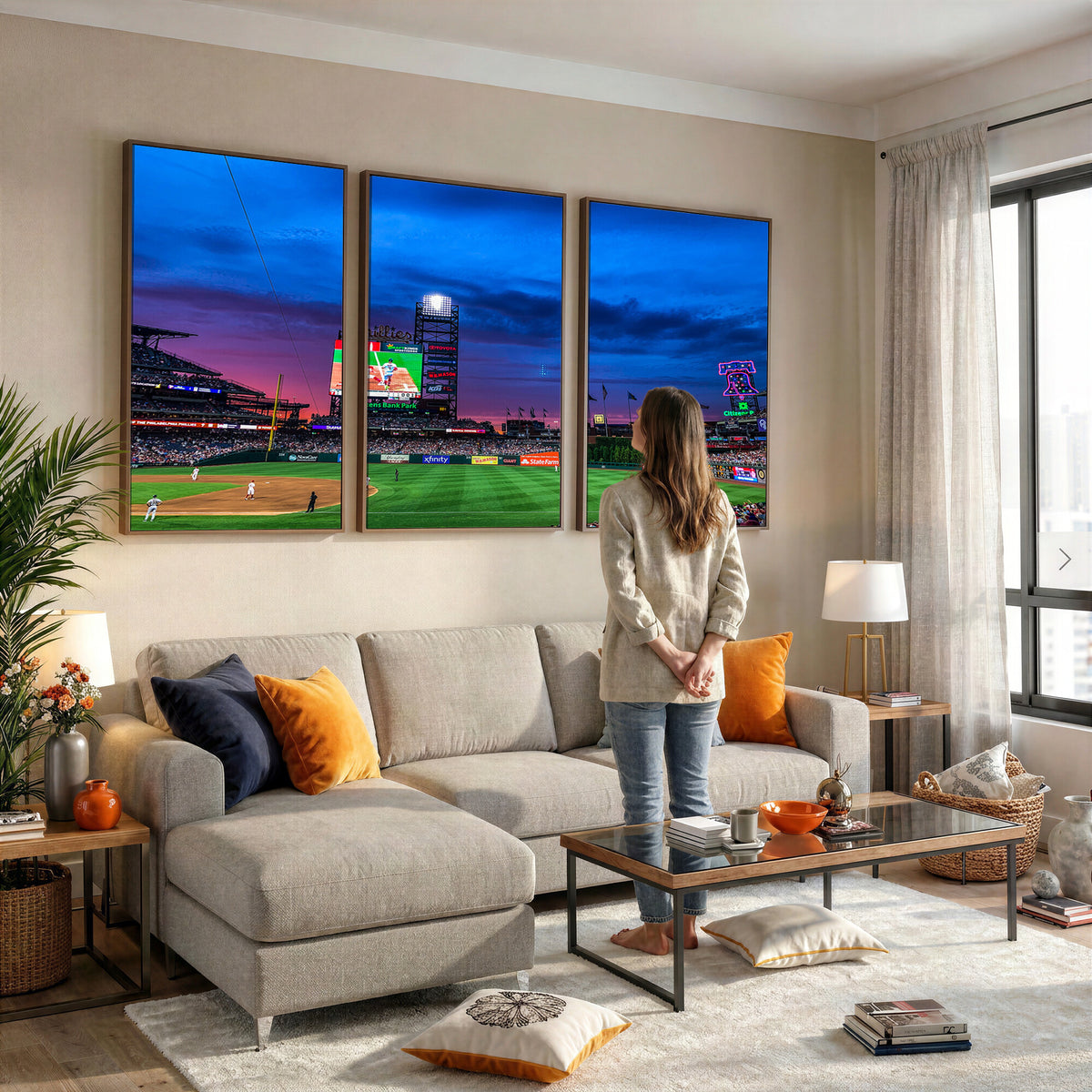 20427-MGV-CV-36X24 - Philadelphia Phillies Baseball Team Print, Citizens Bank Park, Extra Large Game Room Wall Decor