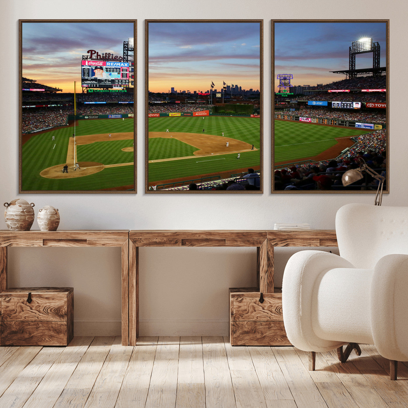MGV-FC-60X30-3P - Citizens Bank Park Philadelphia Phillies Wall Art Canvas | 3-Panel Canvas Print of Phillies Stadium