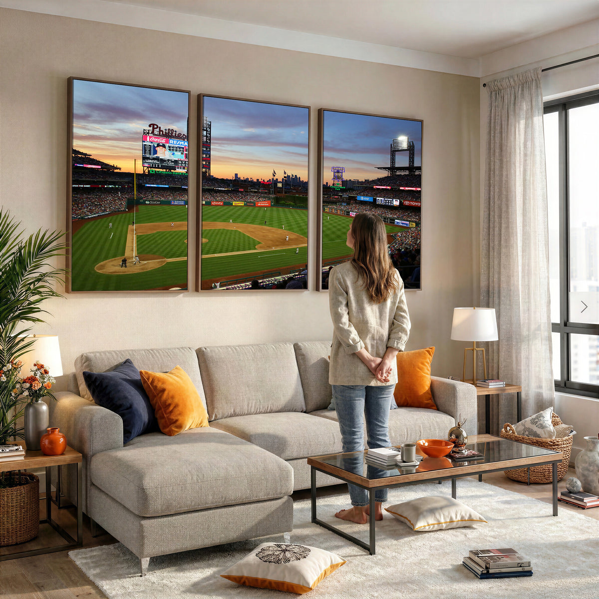 13778-MGV-CV-36X24 - Citizens Bank Park Philadelphia Phillies Wall Art Canvas | 3-Panel Canvas Print of Phillies Stadium