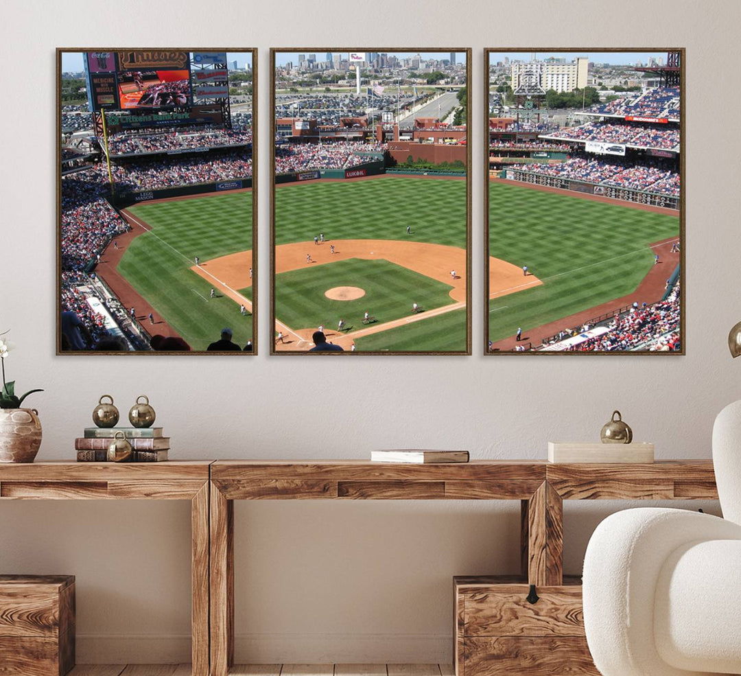 View of a Phillies game at Citizens Bank Park captured as premium wall art canvas.