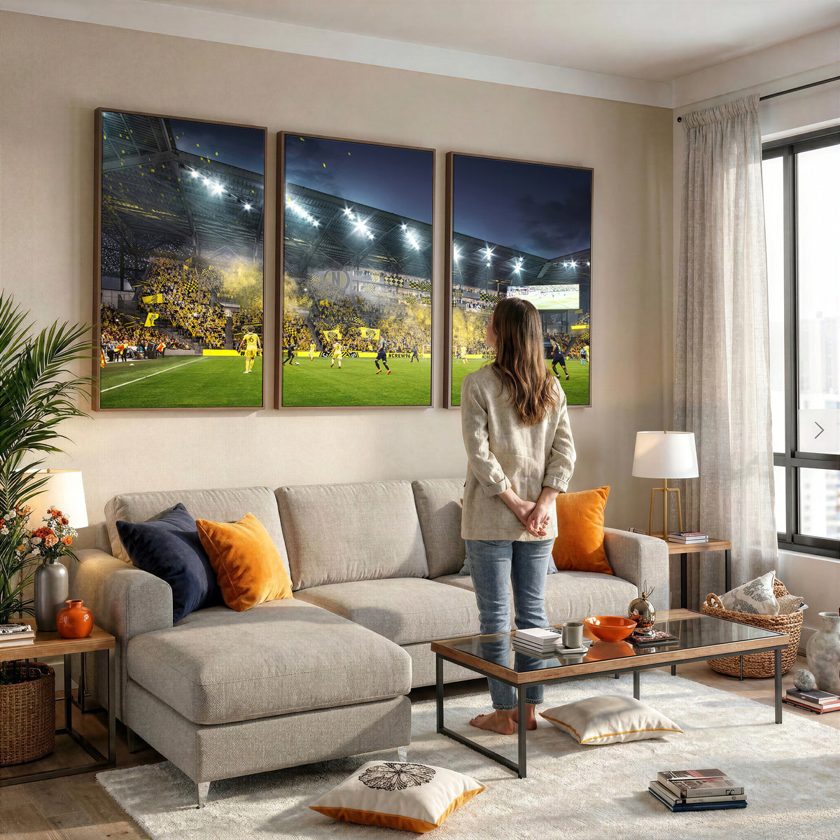 65820-MGV-CV-36X24 - Columbus Crew Stadium Match Triple Canvas Wall Art - Dynamic MLS Game Scene Canvas Wall Art