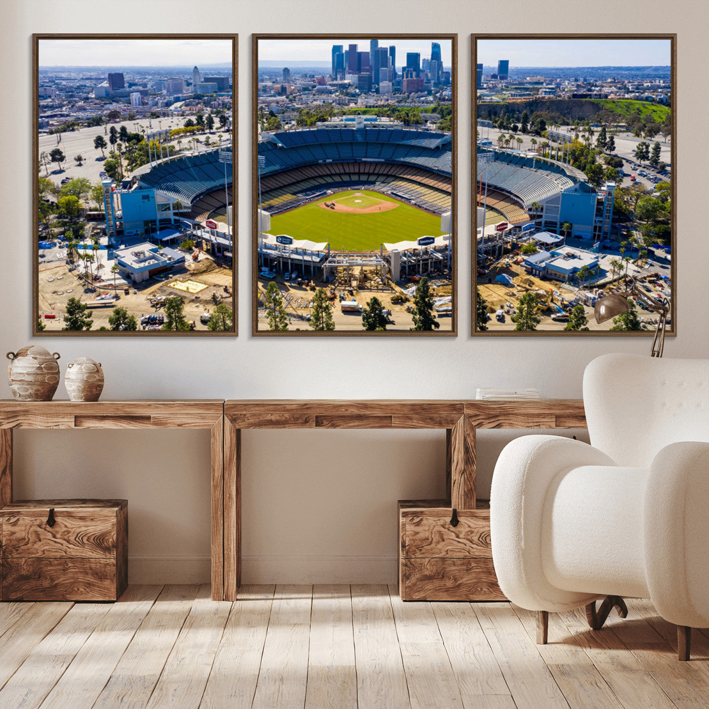 MGV-FC-60X30-3P - Los Angeles Dodgers Dodger Stadium Wall Art Canvas Print - MLB Baseball Stadium, Framed Los Angeles