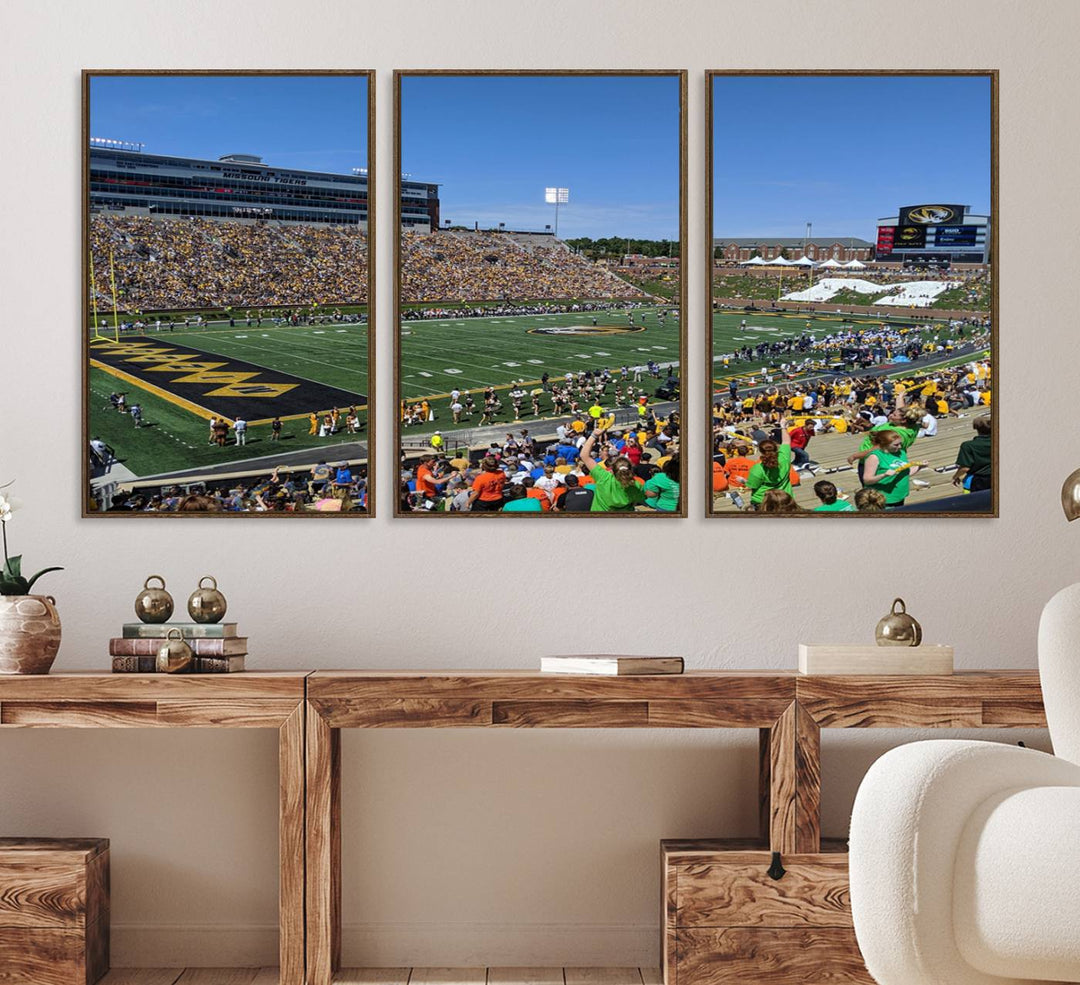 The University of Missouri Tigers Wall Art Canvas Print captures a packed football stadium.