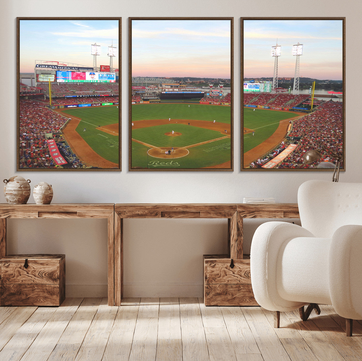 20257-MGV-CV-36X24-Cincinnati Reds Baseball Print Canvas- Cincinnati Great American Ball Park Stadium Wall Art Canvas