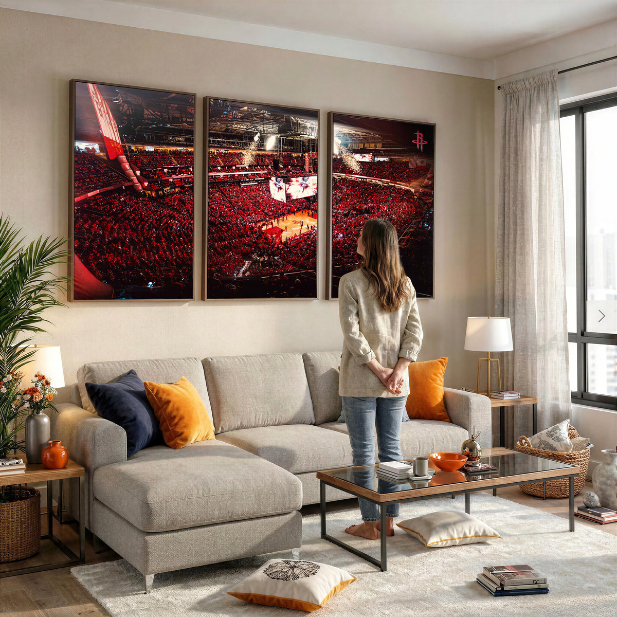 91527-MGV-CV-36X24 - Houston Rockets Basketball Team Print Canvas, Houston Toyota Center Arena Wall Art