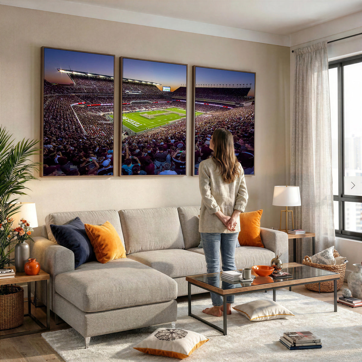 25148-MGV-CV-36X24 - Texas A&M University Aggies Football Team Print, College Station Kyle Field, Framed and Ready to Hang