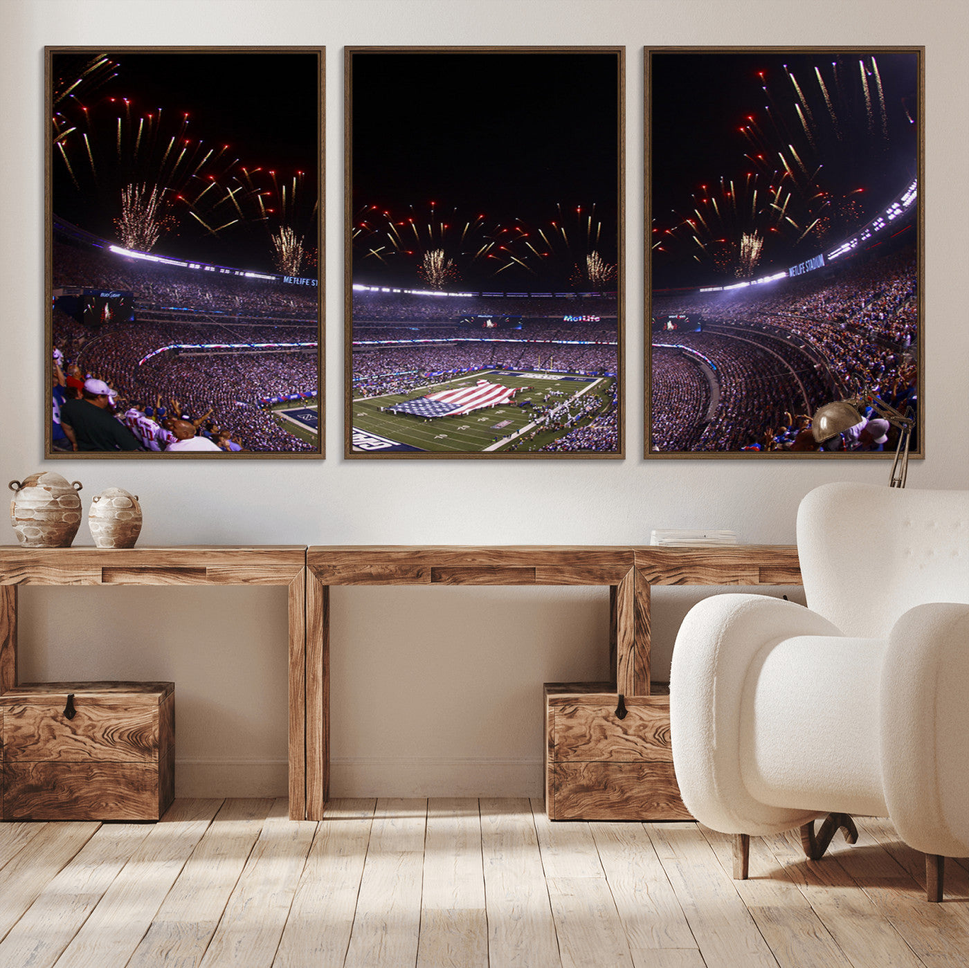 MGV-FC-60X30-3P - New York Giants Football Team Print - East Rutherford MetLife Stadium Wall Art Canvas Print